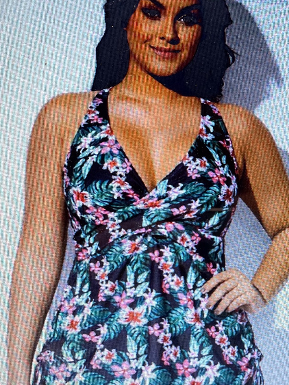 XL Floral Swim Top w/ Tropical Print pink green black New